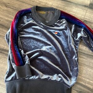 Aviator Nation Gray and Red Sweatshirt with Striped Sleeves